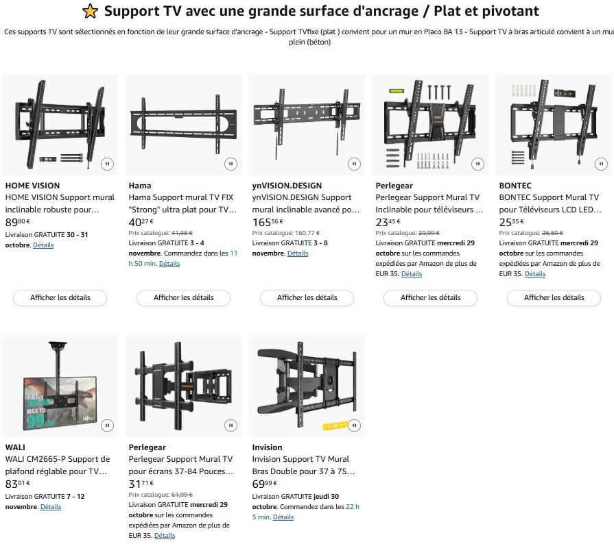 Support TV 75 pouces et plus pour grands écrans